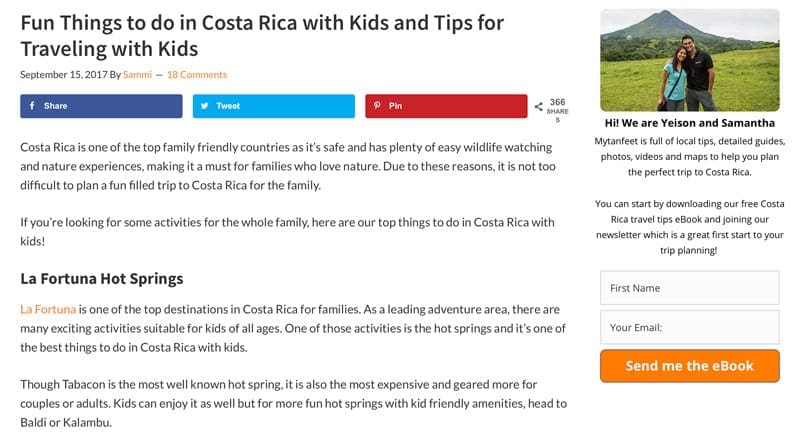 Website Snapshot- 10 Fun Things to do in Costa Rica with Kids by My Tan Feet