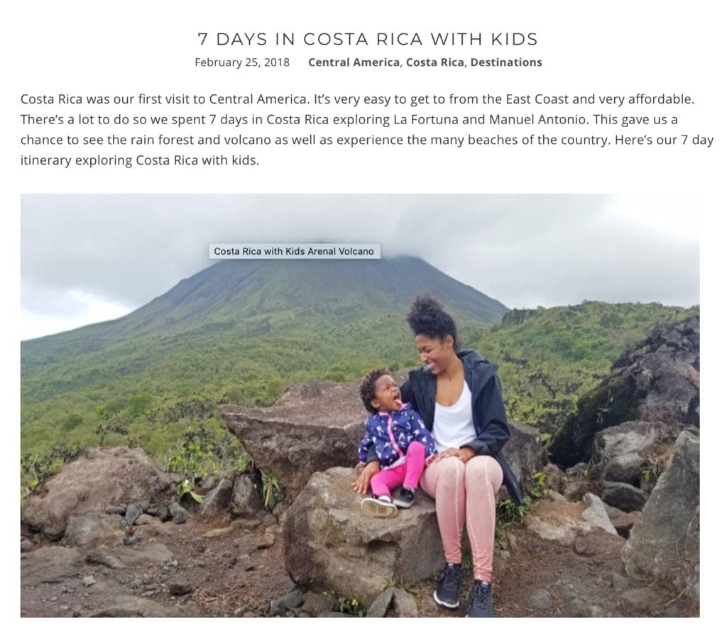 Website snapshot- 7 Days in Costa Rica with Kids by The Traveling Child