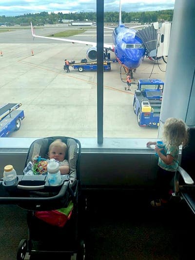Baby in carseat at airport - best U.S. airlines children