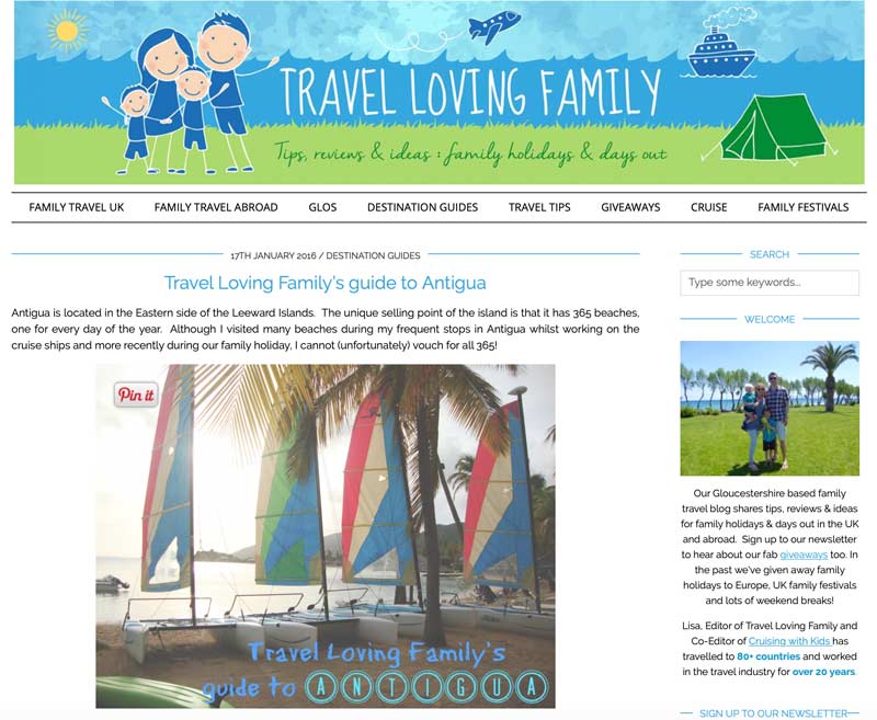 Travel Loving Family’s- Website snapshot