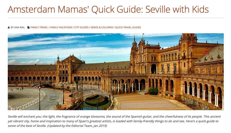A screengrab of Amsterdam Mamas' blog on Seville with Kids.