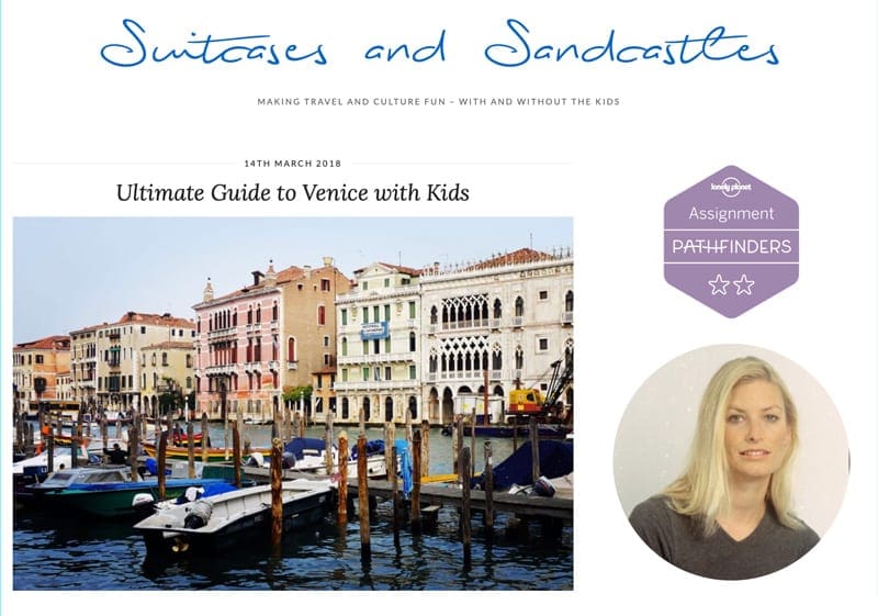 A view of the blog by Suitcases and Sandcastles, featuring the Ultimate Guide to Venice with Kids.