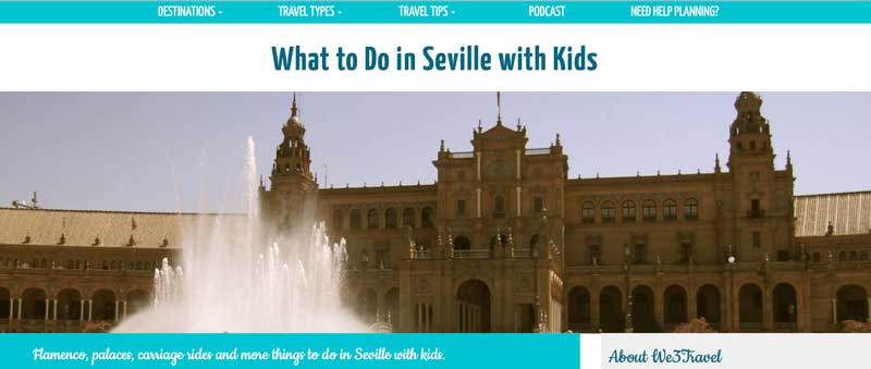 Screengrab of We3Travel's blog on what to do in Seville with kids