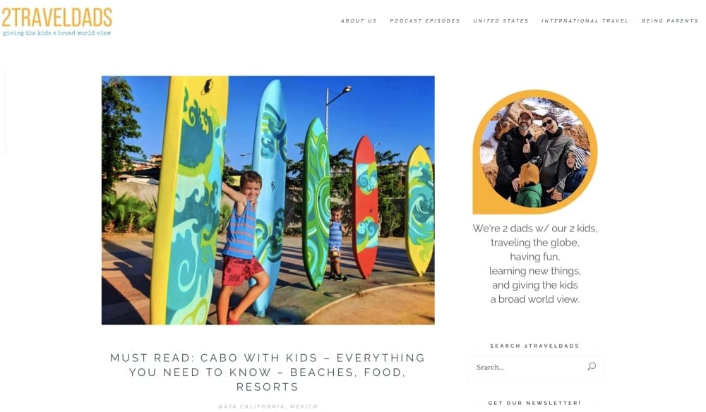 A screenshot of the blog by 2TravelDads on Los Cabos with Kids