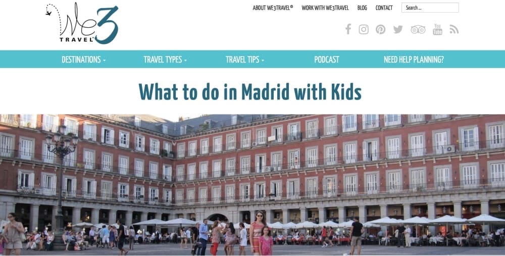 Website snapshot of We3Travel’s webpage on Madrid with Kids.