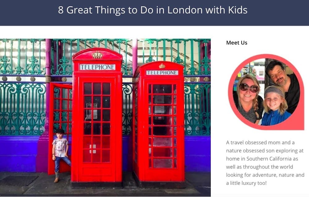 Screengrab from No Back Home's website sharing 8 great things to do in London with kids.