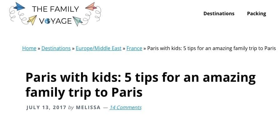 Screengrab from The Family Voyage's article on Paris with kids.