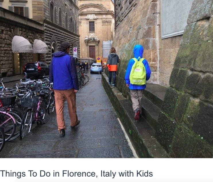 Traveling Mel's blog on Florence with kids - a screen grab of the article.