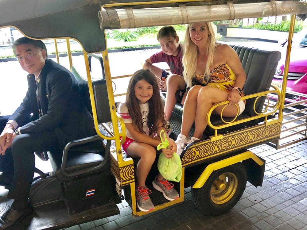 Lisa Lossie family in tuk-tuk in Bangkok.