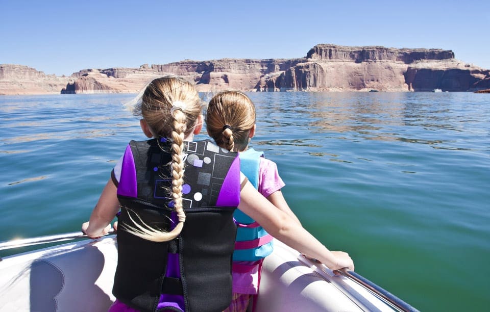 Girls in a boat in best Lake Powell in USA