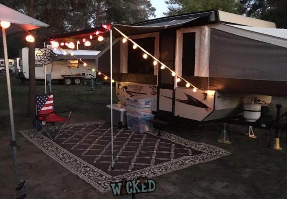 RV decorated during Halloween- Family RVing 