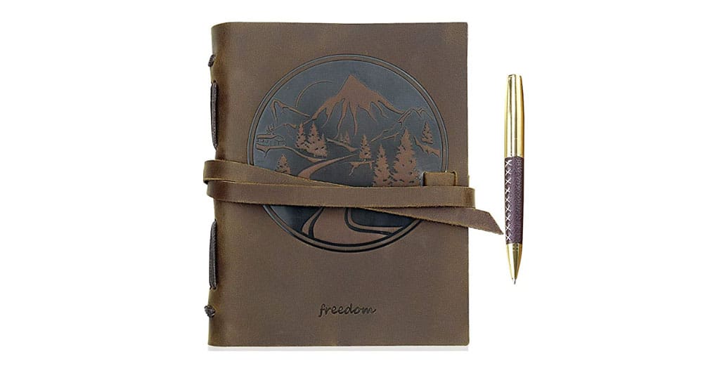 Leather Journal notebook with embossed handmade travel diary one of 12 Best Travel Gifts For Dad This Father’s Day
