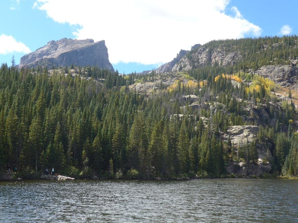A view of the lake and mountains on the Bear Lake trail, one of the best family hikes near Denver.