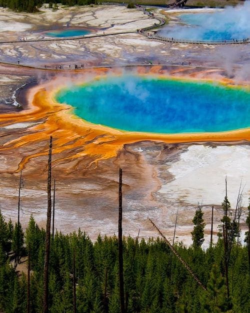 A view of the Grand Prismatic Spring in Yellowstone National Park.