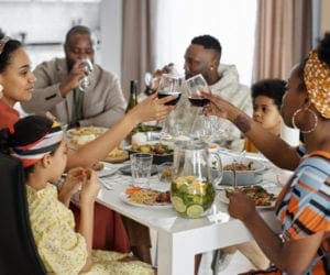 Large family enjoying family dinner