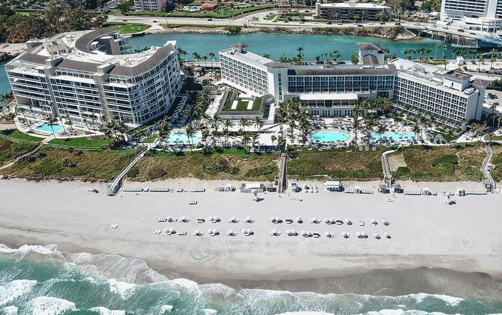An aerial view of Boca Beach Club, A Waldorf Astoria Resort, one of the best family resorts in Florida, one of the best family resorts in Florida.