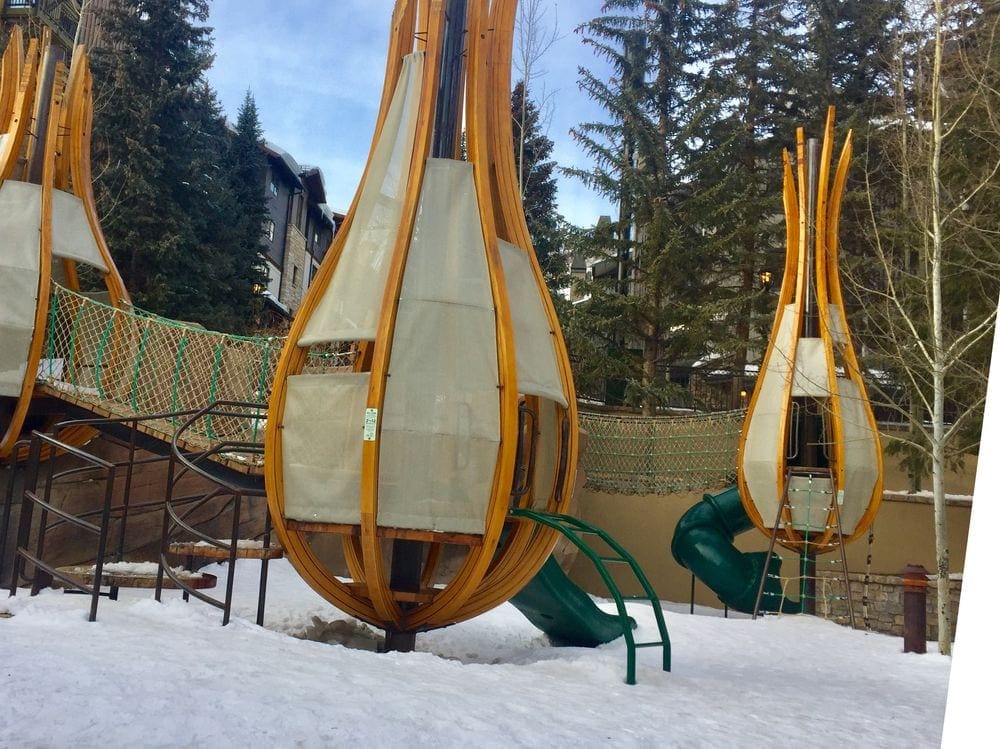 Sunbird Park in Vail, Colorado, featuring fun ladders and slides.