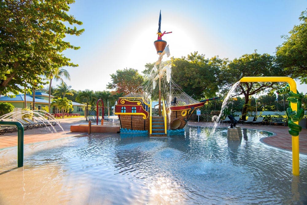 A large pirate ship splash pad on-site at The Hawks Cay Resort.