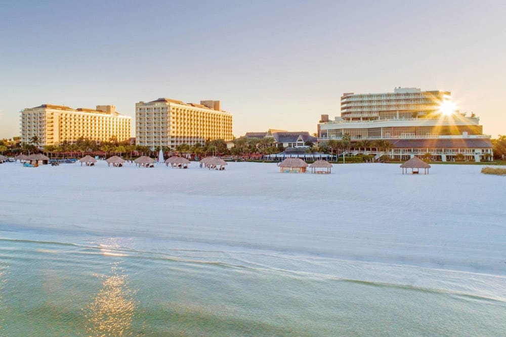 The JW Marriott Marco Island, one of the best family resorts in Florida, stands proudly across the beach.