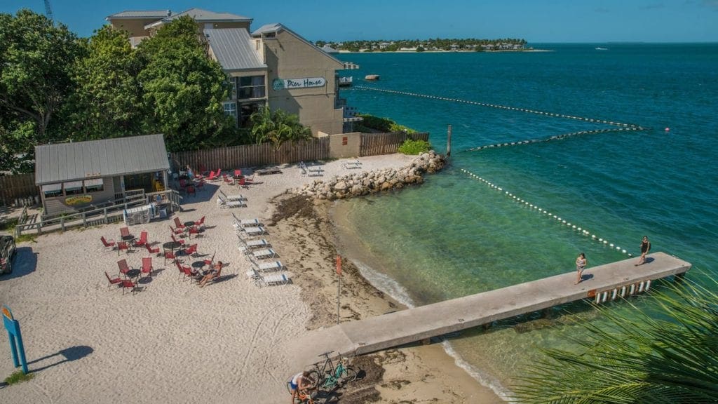 Aerial view of the Hyatt Centric Resort & Spa's oceanfront property, which is one of the best family hotels in Key West and the Florida Keys.