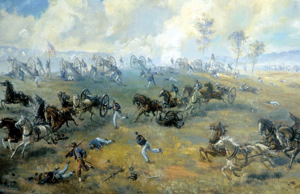 A close up of a painting at the Battle of Manassas within the Manassas Battlefield National Park near Washington DC.