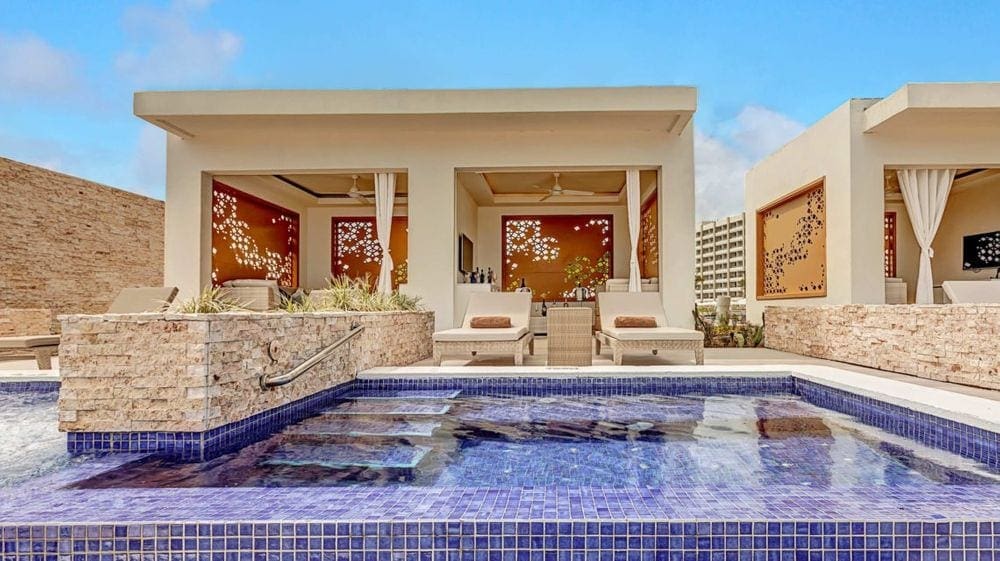 A beautiful cabana at Royalton Antigua Resorts & Spa in front of an intimate pool, one of the best Marriott Resorts in the Caribbean for families.