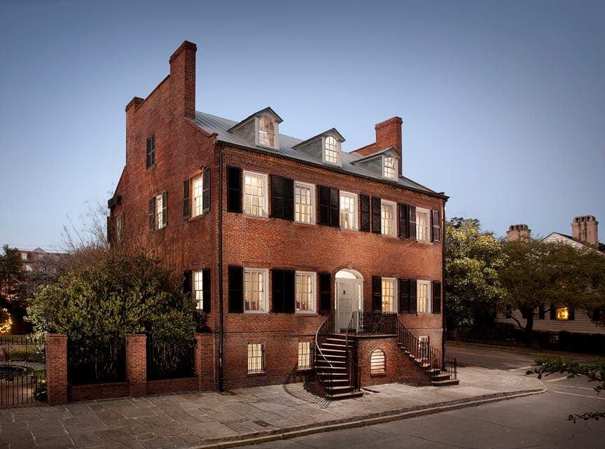 The stately Davenport House Museum stands proudly in Savannah at dusk.
