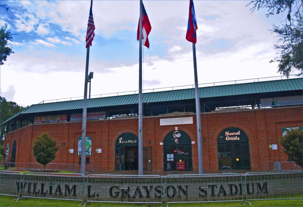 A view of the entrance to the historic William L. Grayson Stadium in Savannah.