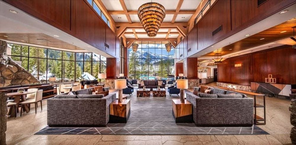 The rustic, yet stunning, lobby of the Resort at Squaw Creek.