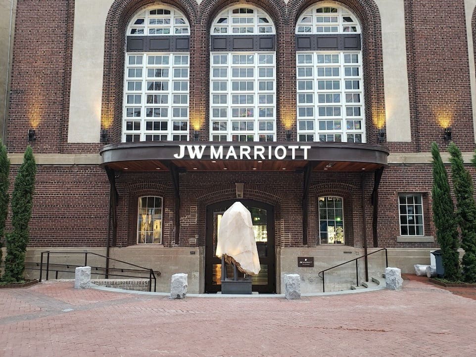 The grand entrance to the JW Marriott Savannah Plant Riverside District, one of the best hotels in Savannah for families.