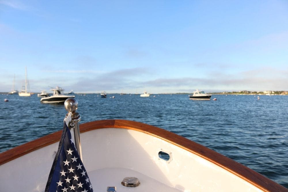 The front of a ship edges into the water while on a tour by Shearwater Excursions, Inc during a family vacation to Nantucket.