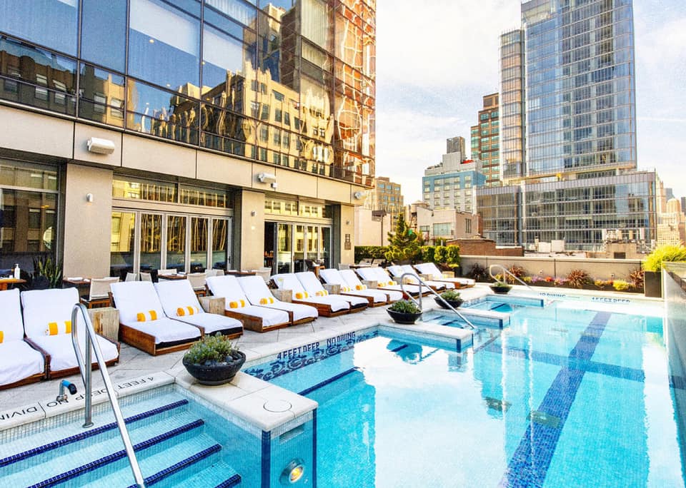 A close up of the refreshing rooftop pool at the The Dominick Hotel.