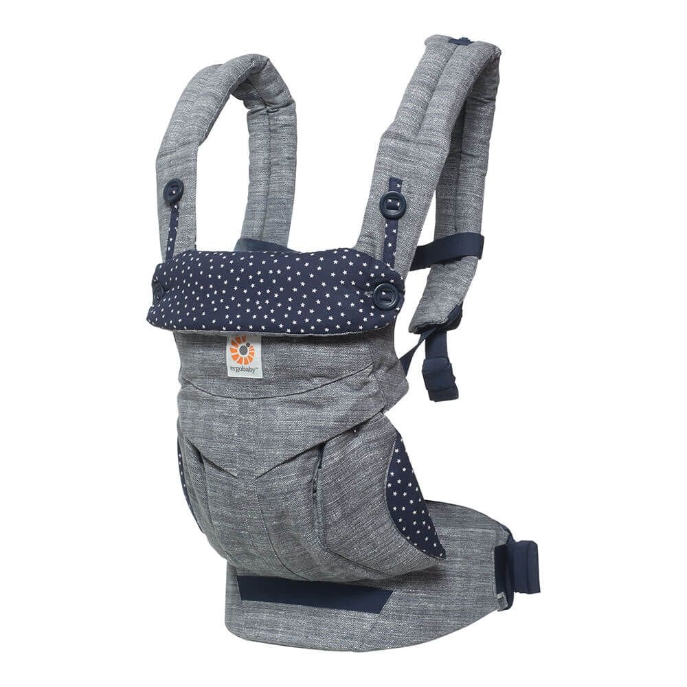 A product shot for a gray Ergobaby Omni 360 All-Position Baby Carrier, one of the best baby carriers for travel.