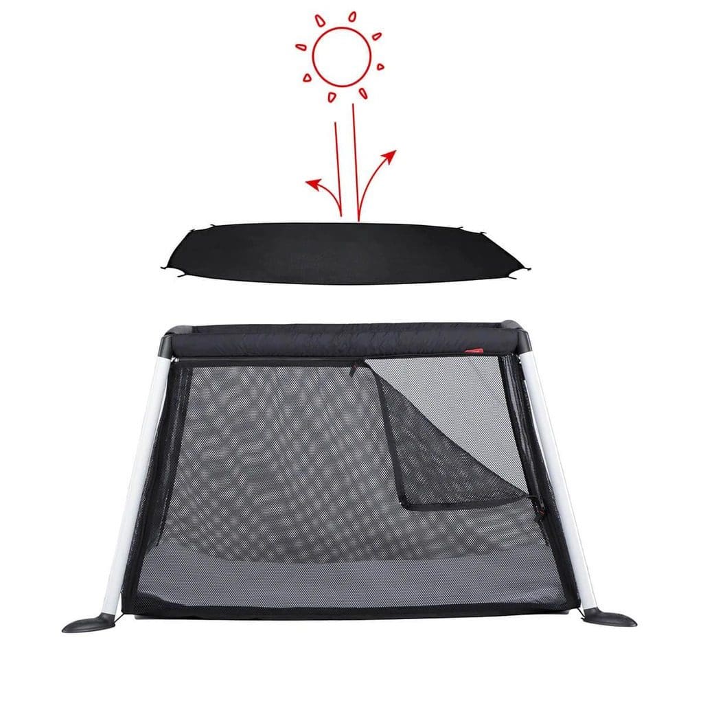 Product shot of a Baby Bjorn Travel Crib Light, showcasing its breathability.