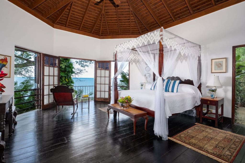 Inside one of the master suites at a villa at the Bluefields Bay Villas Jamaica, one of the best all-inclusive resorts in Jamaica for families.