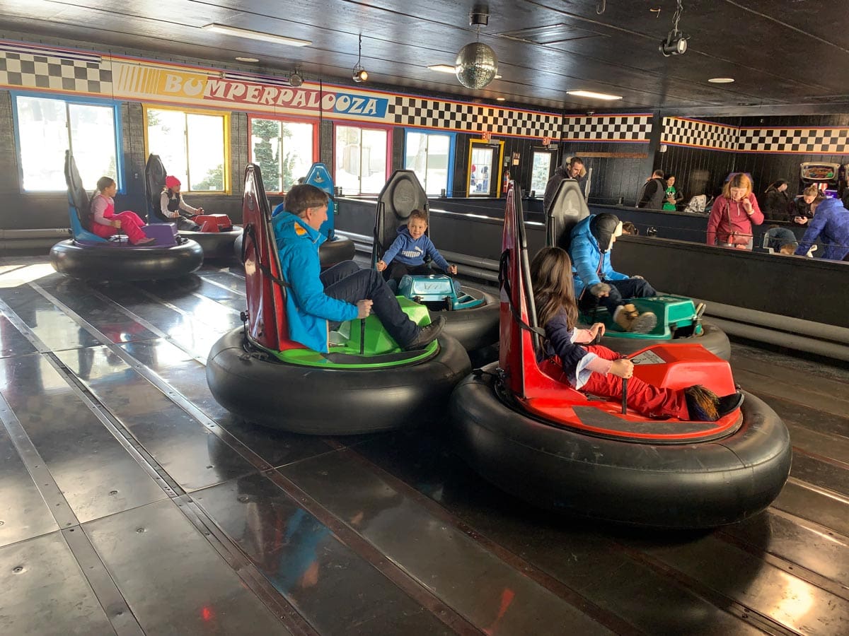 Kids play bumper cars at Woodloch Resort.