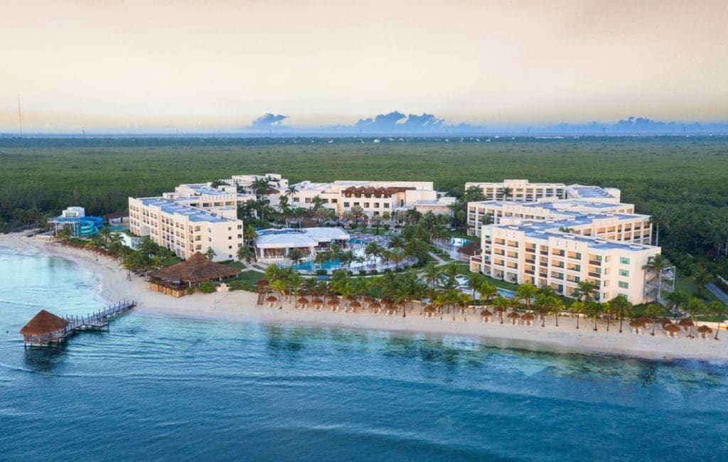 An aerial view of Hyatt Ziva Riviera Cancun, featuring an ocean front location.