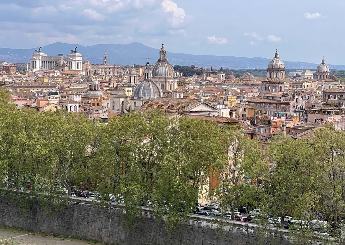 A city view, including Vatican City, atop Castel Sant'Angelo.