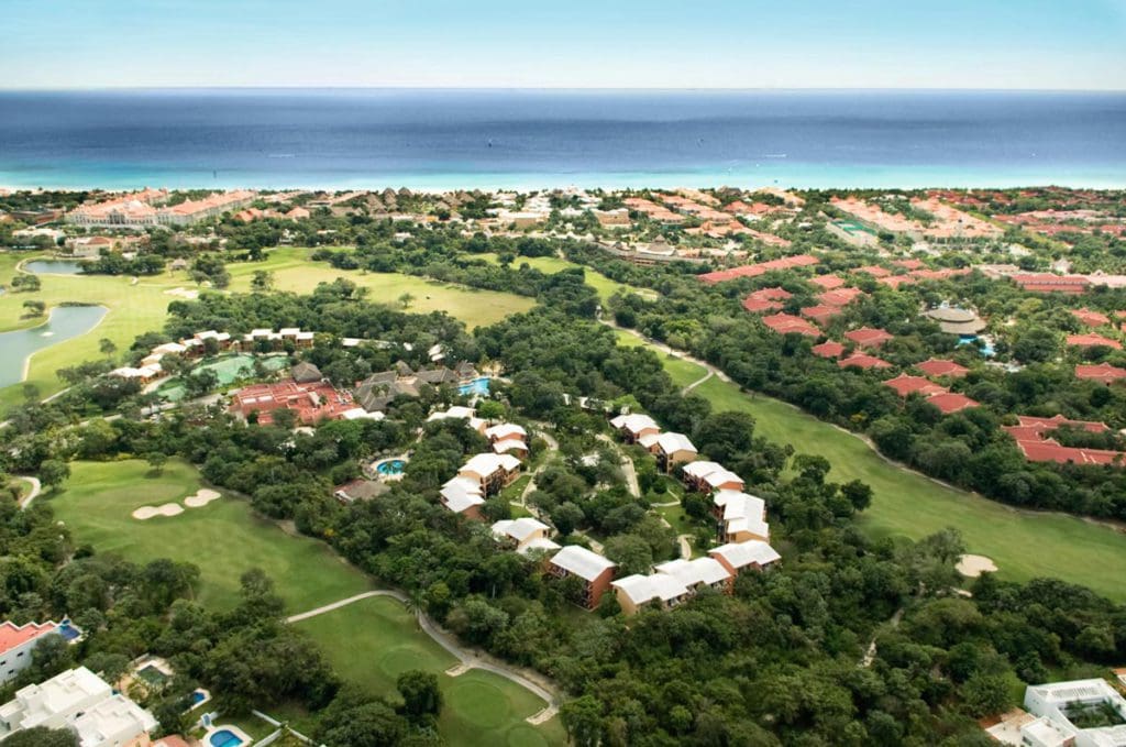 An aerial view of the grounds at Hotel Riu Lupita, one of the best all-inclusive resorts Playa del Carmen for families.