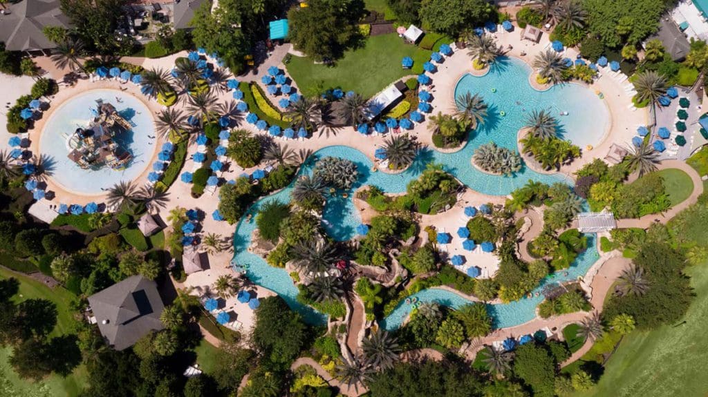 An aerial view of the large pool at Reunion Resort & Golf Club.