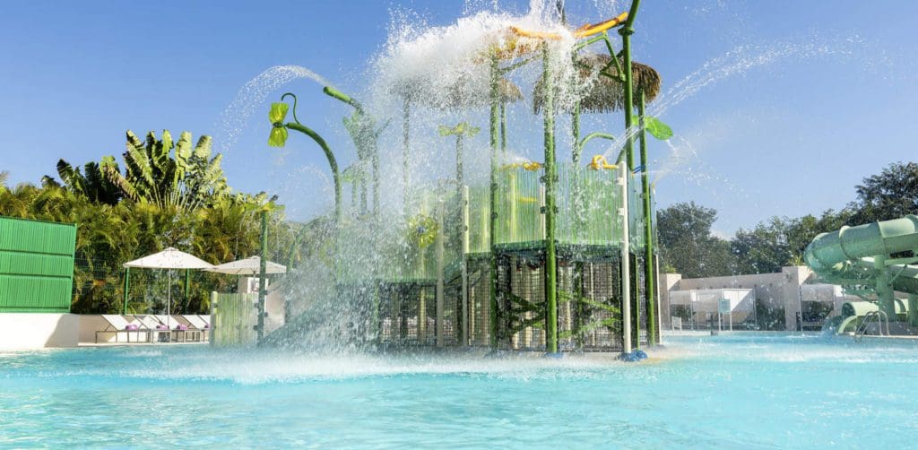 A large splash area for kids at Paradisus Playa del Carmen, one of the best resorts in Mexico with a water park for families.