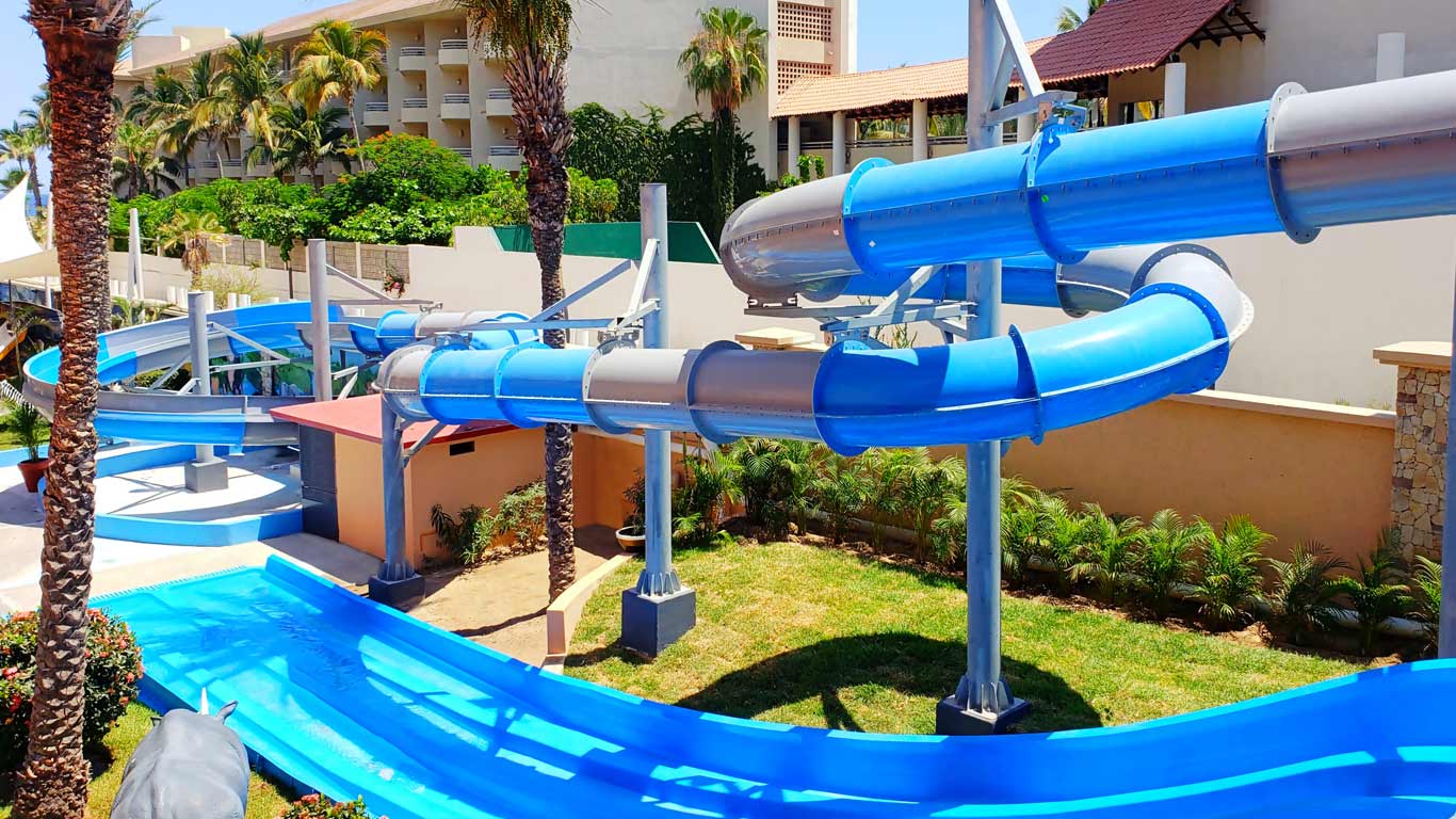 A close up of one of the winding water slides at Royal Solaris Los Cabos.